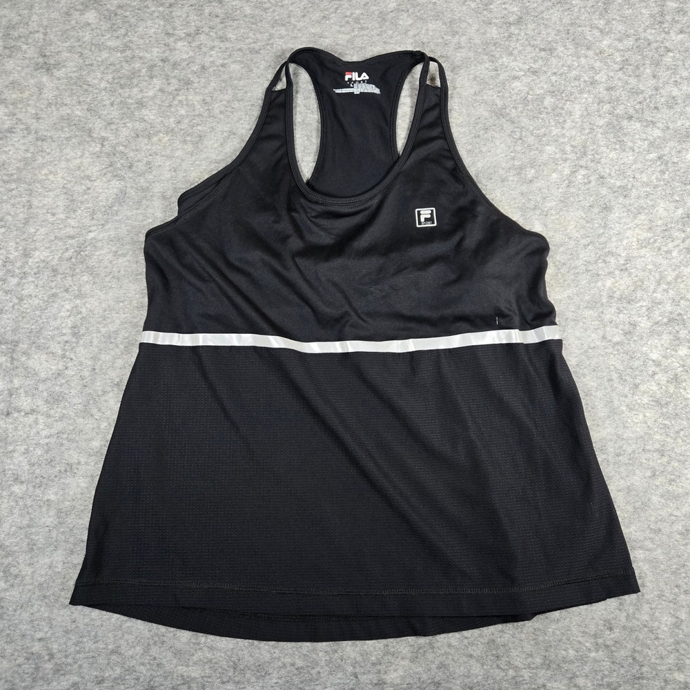 FILA Womens Black Sport Reflective Racerback Tank Top Large